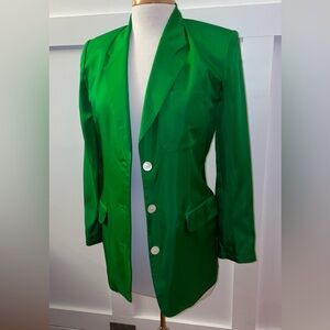 VINTAGE // kelly green 100% silk blazer jacket   Silk Studio by Claude Bennett
